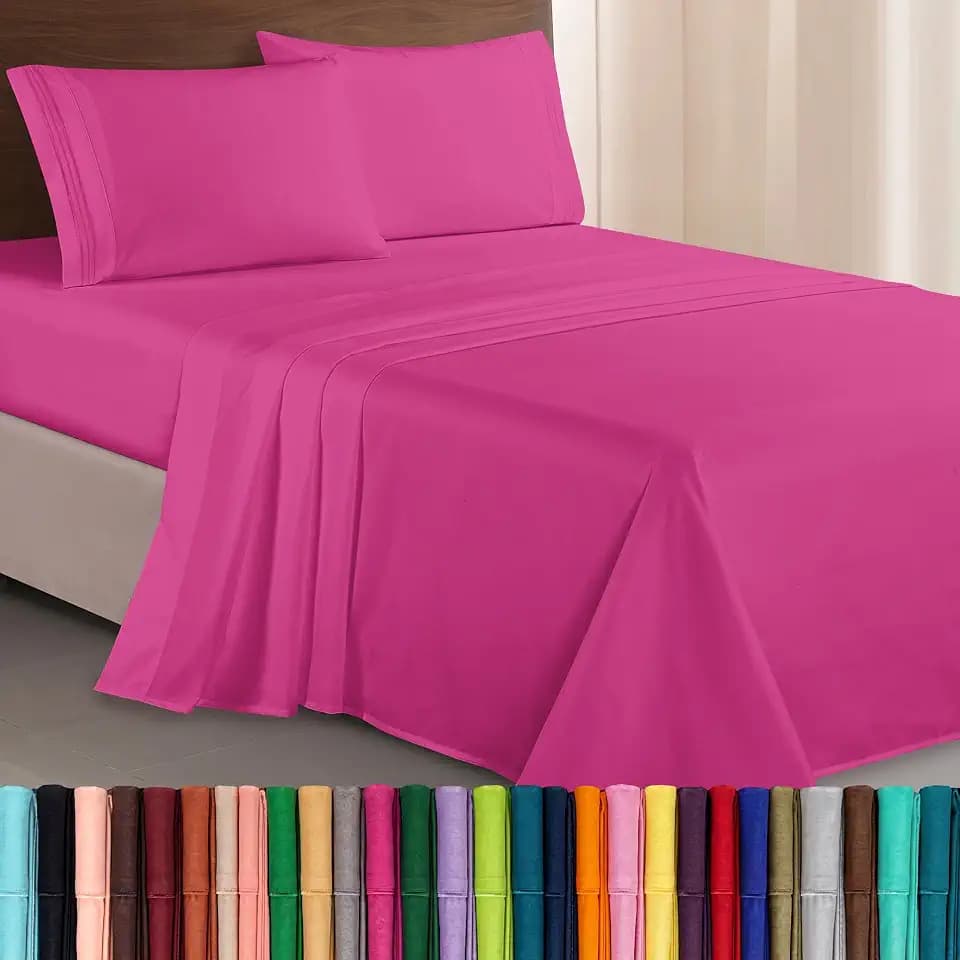 Elegant Comfort Luxuriöses 1500 Premium-Bettwäsche-Set aus Mikrofaser in Hotelqualität, dreireihig, Bestickt, weichstes 4-teiliges Bettlaken-Set, Knitter- und lichtbeständig, Queen, Knallrosa
