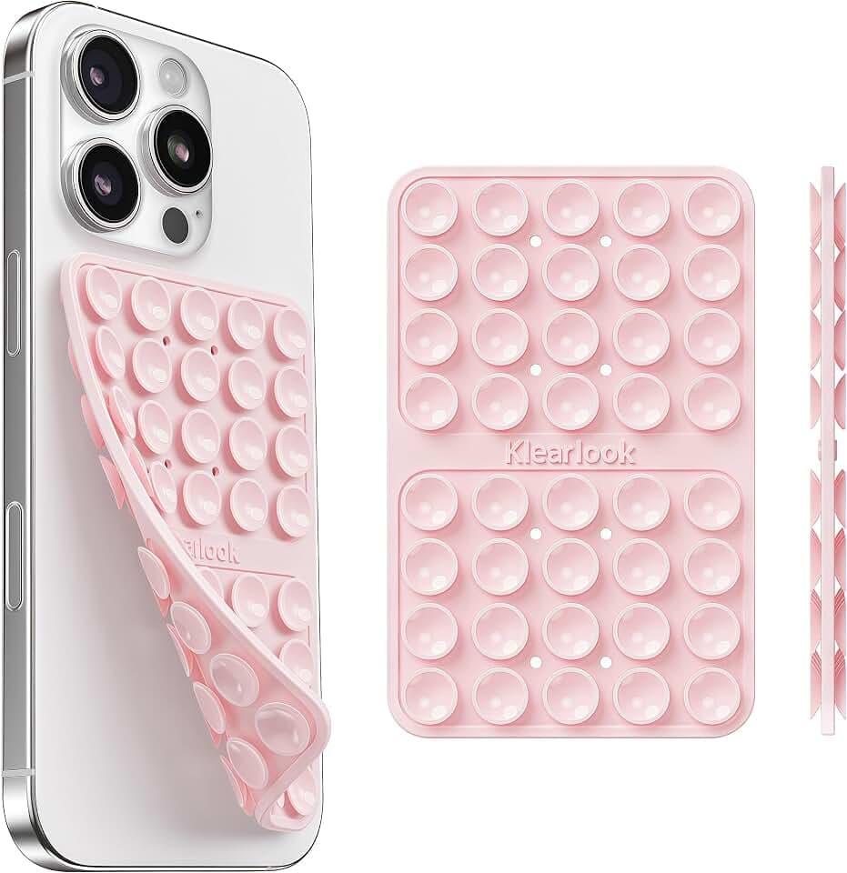 Klearlook Silicone Double Sided Suction Cup Phone Case Mount, Light Pink