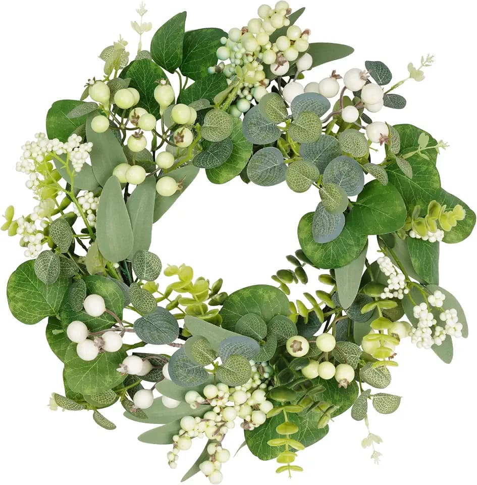 Eukalyptus-Kranz für die Haustür, 33 cm/13 Zoll grüner Frühlings-Sommer-Kranz, lebensechte künstliche kleine Türkranz-Dekoration für Bauernhaus