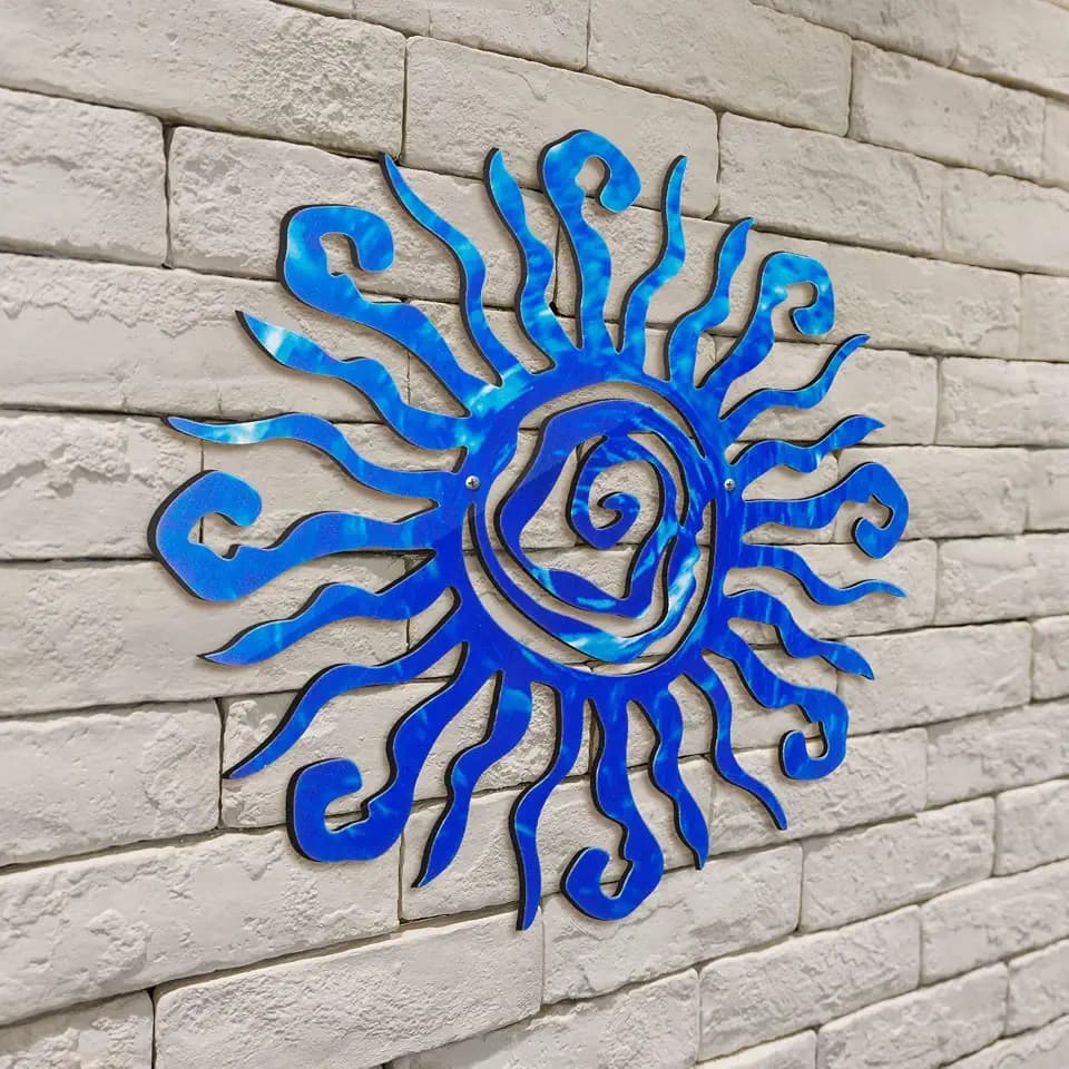 Moxweyeni 12 Inch Sun Metal Wall Art Outdoor Decor for Garden, Blue