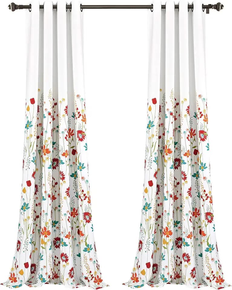 Lush Decor Clarissa Floral Light Filtering Window Curtain Panel Pair, 84" L x 52" W, Turquoise & Tangerine