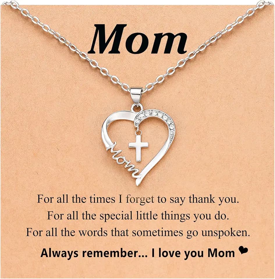 PINKDODO Heart Cross Necklace for Women Baptism Confirmation Easter Gifts