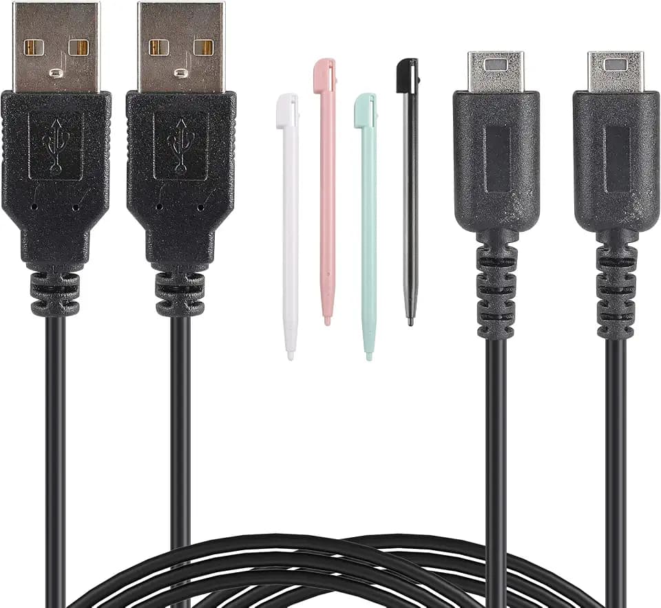 CSTESVN DS Lite USB Charger Cable Kit, 2 Pcs 3.9ft Charging Cord and 4 Stylus Pen Compatible with Nintendo DS Lite (ONLY for NDSL, NOT for 3DS, 2DS, DSi, DS)