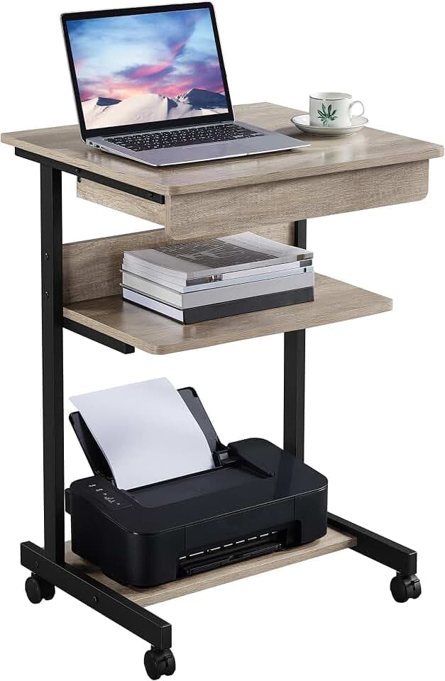 Yaheetech Rolltisch 56 x 51 x 79,5 cm mit Schublade & Regalen – Grau