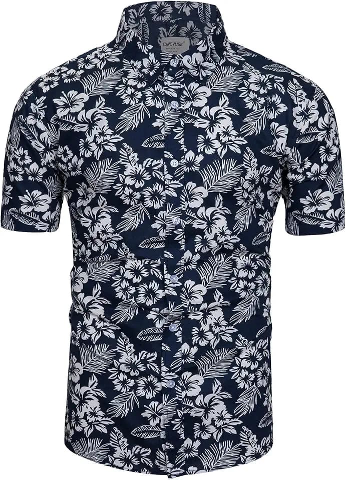 TUNEVUSE Mens Hawaiian Shirt, Button Down Short Sleeve Cotton Banana Floral