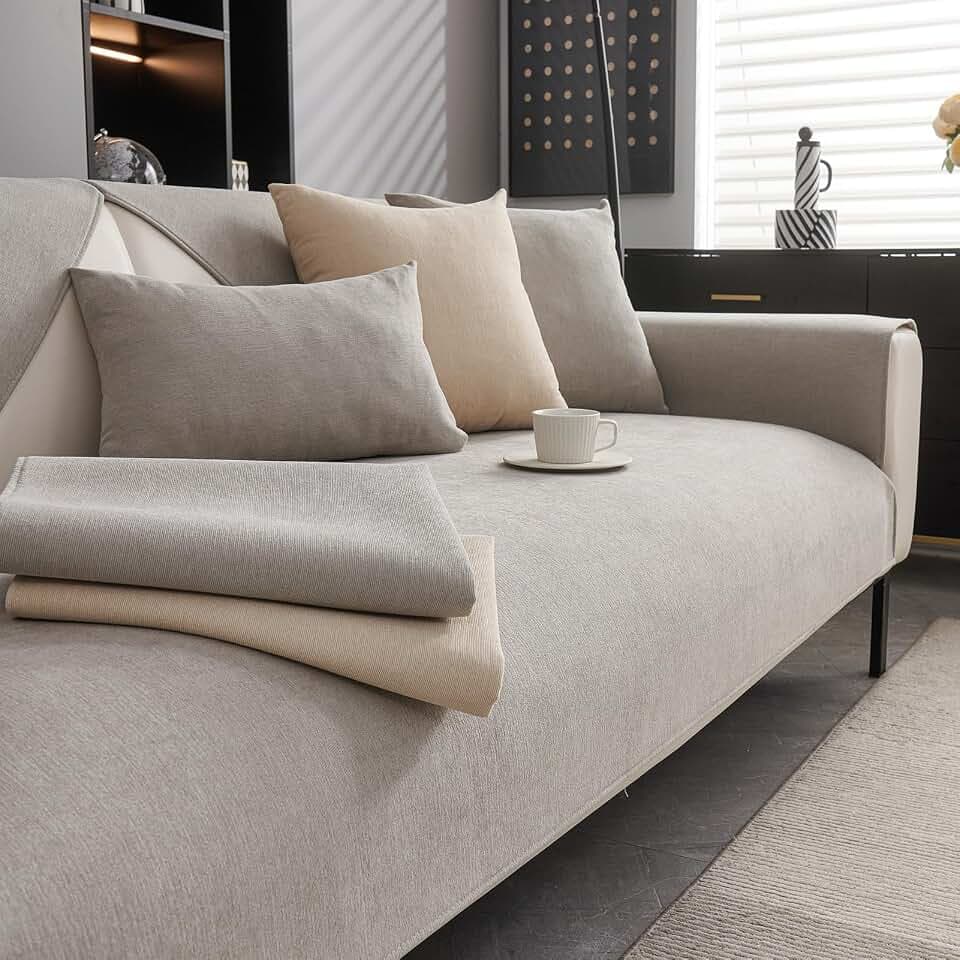 Sofa Überzug rutschfest Chenille Sofabezug, Hellgrau, 70x180cm