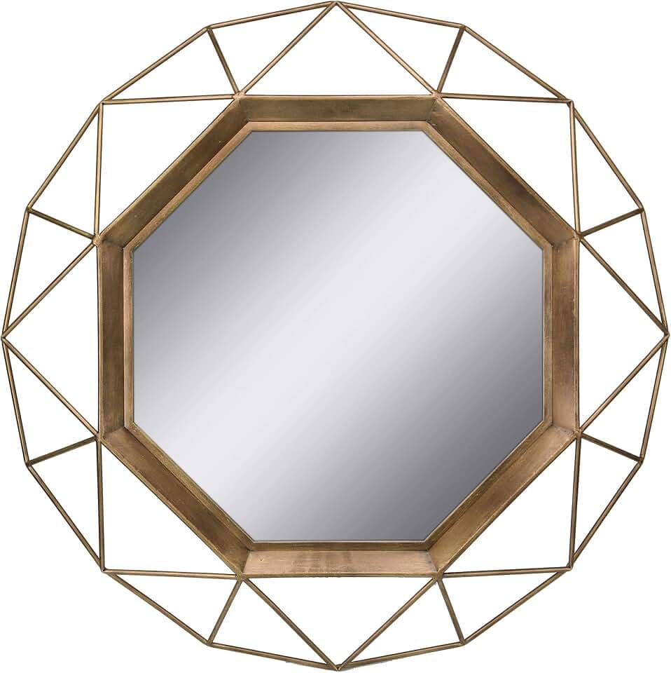 Stonebriar Decorative 28" Geometric Metal Frame Hanging Wall Mirror with Mounting Brackets, Antique Gold
