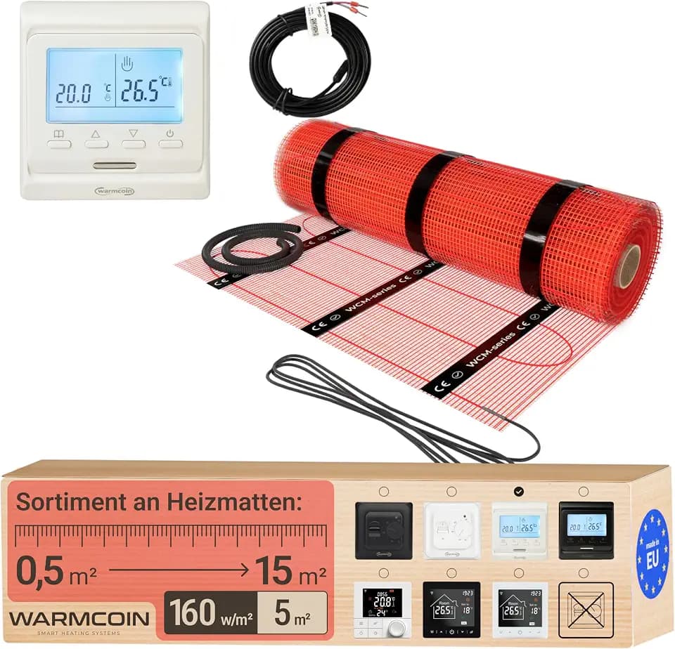 Elektrische Fußbodenheizung Heizmatten-Set mit Digital-Thermostat 5 m²