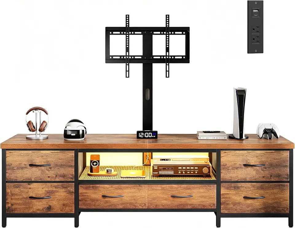 TV Stand for 75 Inch TV, w/TV Mount & Outlets, 71'' Rustic Brown