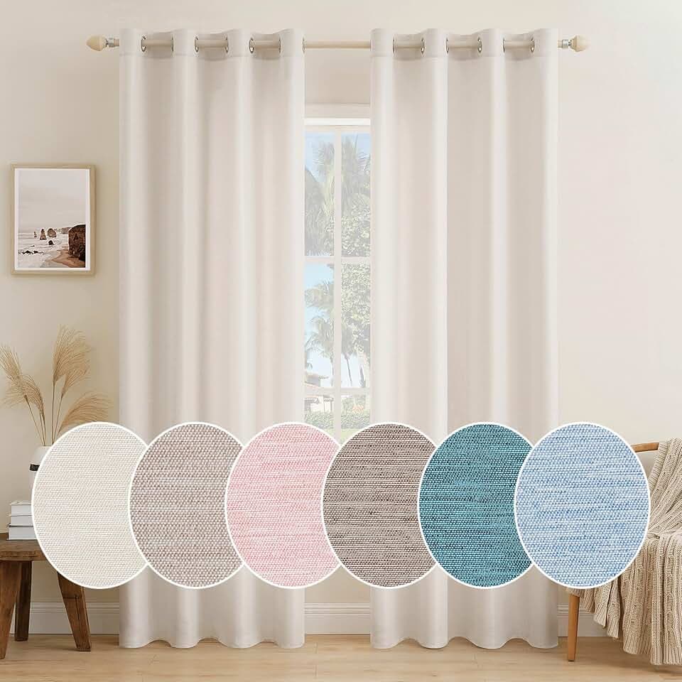 MIULEE Vorhang Blickdicht Vorhänge Gardinen mit Ösen Thermogardine Ösenvorhang Dekoschal Slub Leinen Fensterschal für Wohnzimmer Schlafzimmer 2er Set 140 x 175cm（B x H） Vanille
