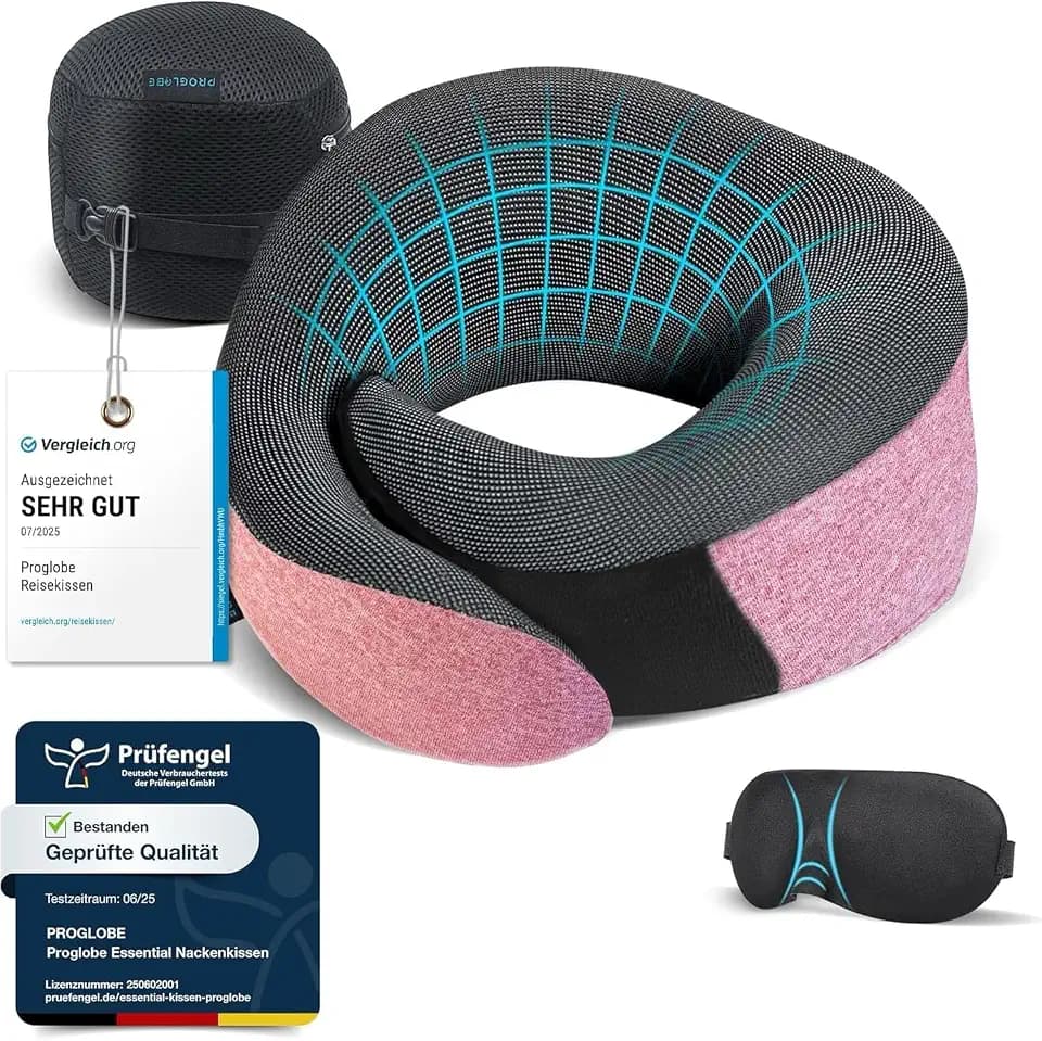 Proglobe Nackenkissen Flugzeug, Reisekissen 100% Memory Foam, Rosa