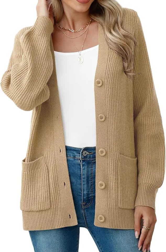 VIISHOW Women Chunky Knit Cardigan Sweater Long Sleeve V Neck Button up Cardigan with Pocket Sweater Coat for Fall and Winter