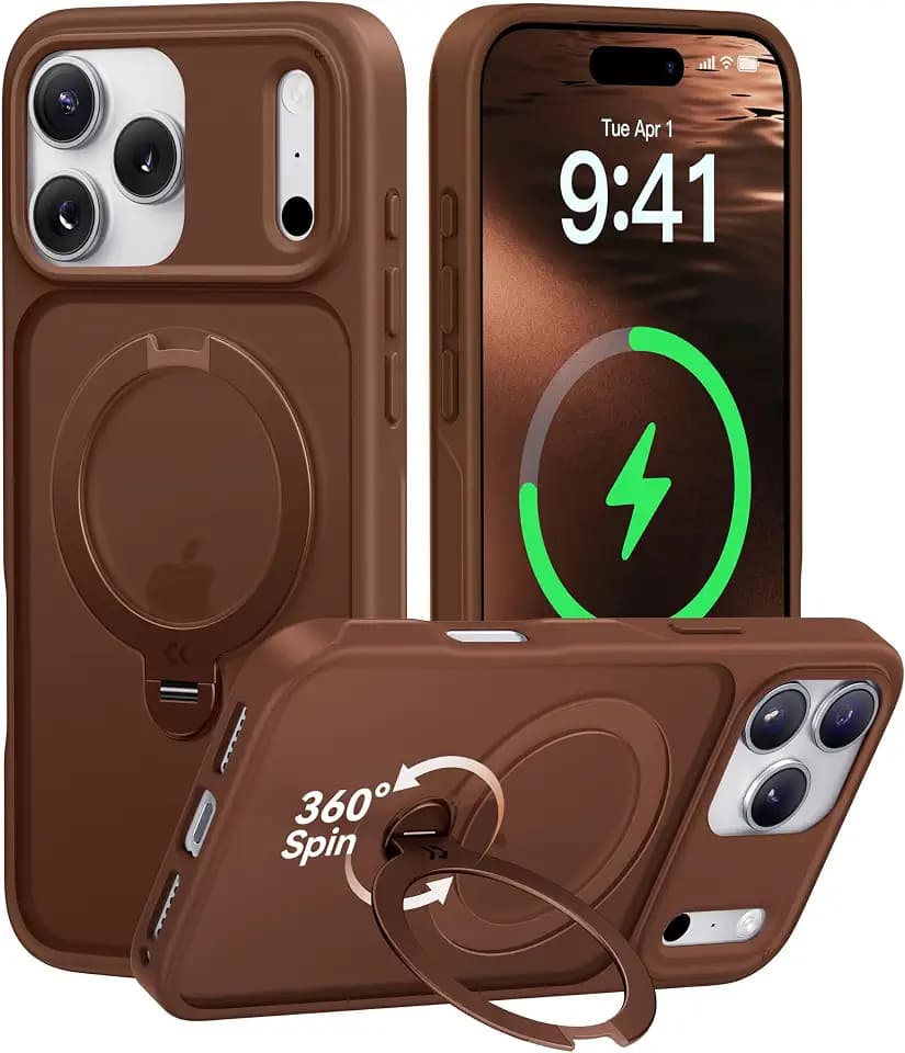 CASEKOO Brown for iPhone 17 Pro Max Case with 360 Spin Magnetic Stand