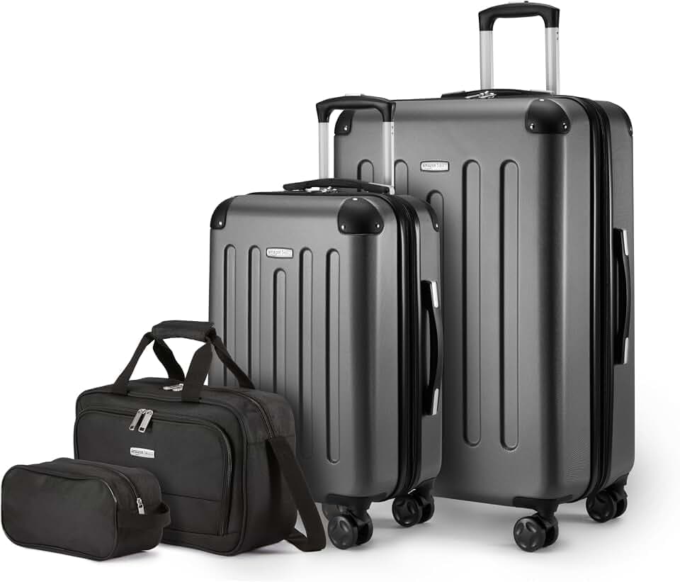 Amazon Basics Hartschalenkoffer-Set, 4Stück, 4 Spinner-Räder, Schwarz