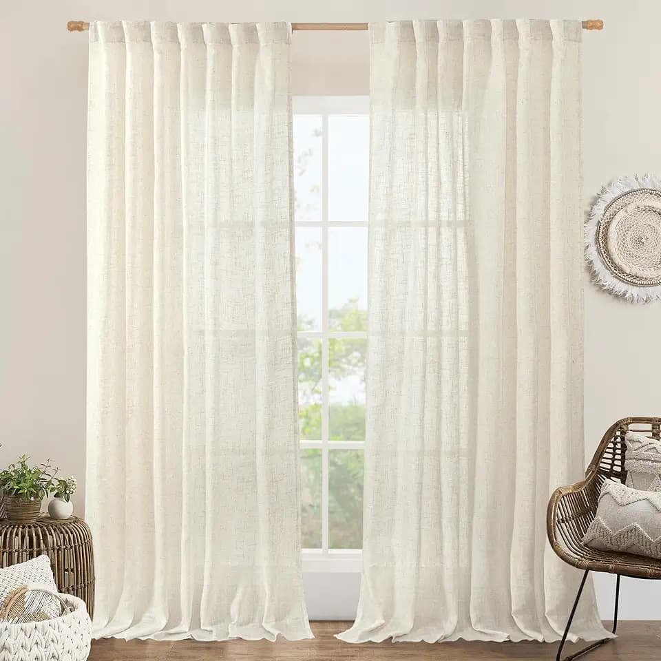 LAMIT 60 Inch Wide Linen Curtains 95 Inches Long Semi Sheer Panels