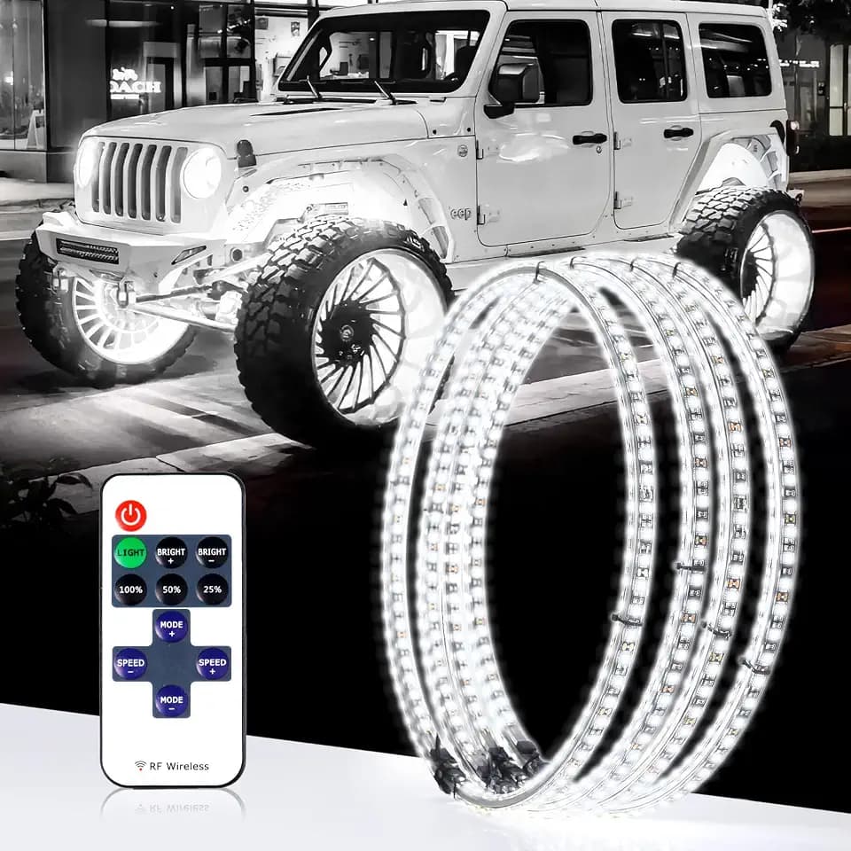 4PCS 15.5" Double Row White LED Wheel Ring Lights for Truck