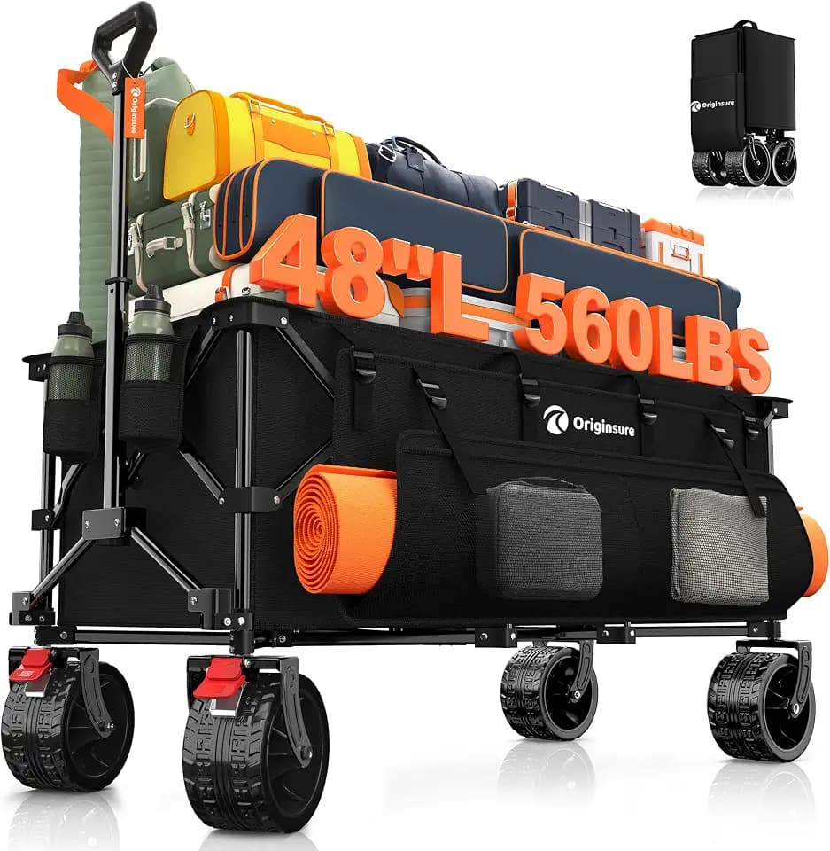Originsure 300L Beach Wagons Carts Foldable with Big Wheels, 560lbs, Black
