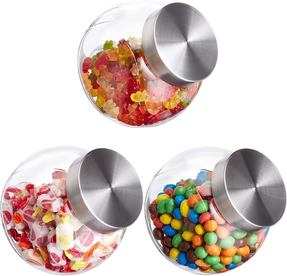 Relaxdays Bonbongläser, 3er Set, 1,5 L, Vorratsgläser für Süßigkeiten, Lebensmittel, Candy Bar, Edelstahl-Deckel, klar