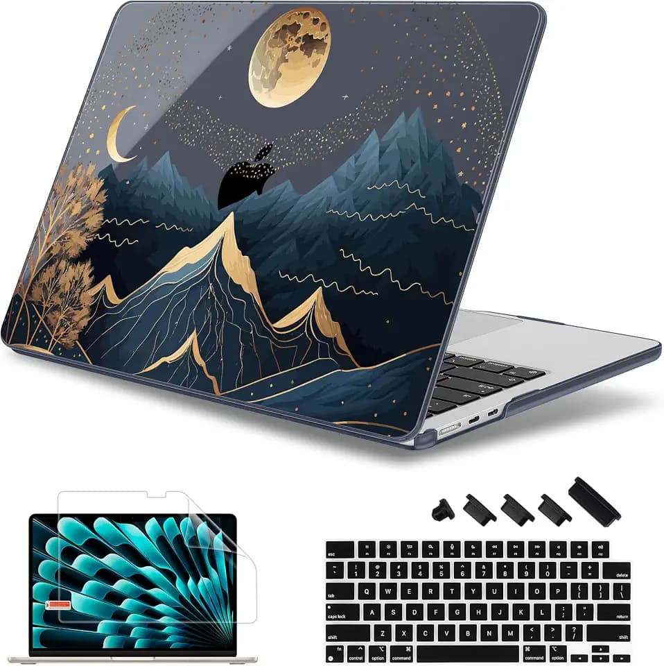 May Chen for MacBook Air 15 inch Case M5 M4 M3 M2 2026 2024-2023, Model A3448 A3241 A3114 A2941, Closes Seamlessly Hard Shell Laptop Cover with Keyboard Cover, Starry Mountain