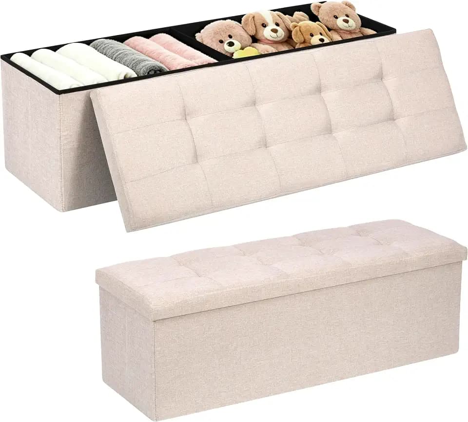 NK Faltbare Sitzbank Stauraum 110x38x38cm - Truhe mit Deckel 300kg (Beige)