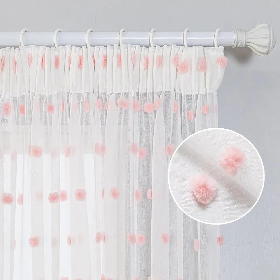 MYSKY HOME Vorhänge Kinderzimmer Gardinen mit Kräuselband Kurz Voile | Rosa,2er Set,H145 x B140 cm,Kinderzimmer Gardinen Mädchen,Halbtransparent Vorhang Wohnzimmer,Sheer Curtains,Kindervorhang