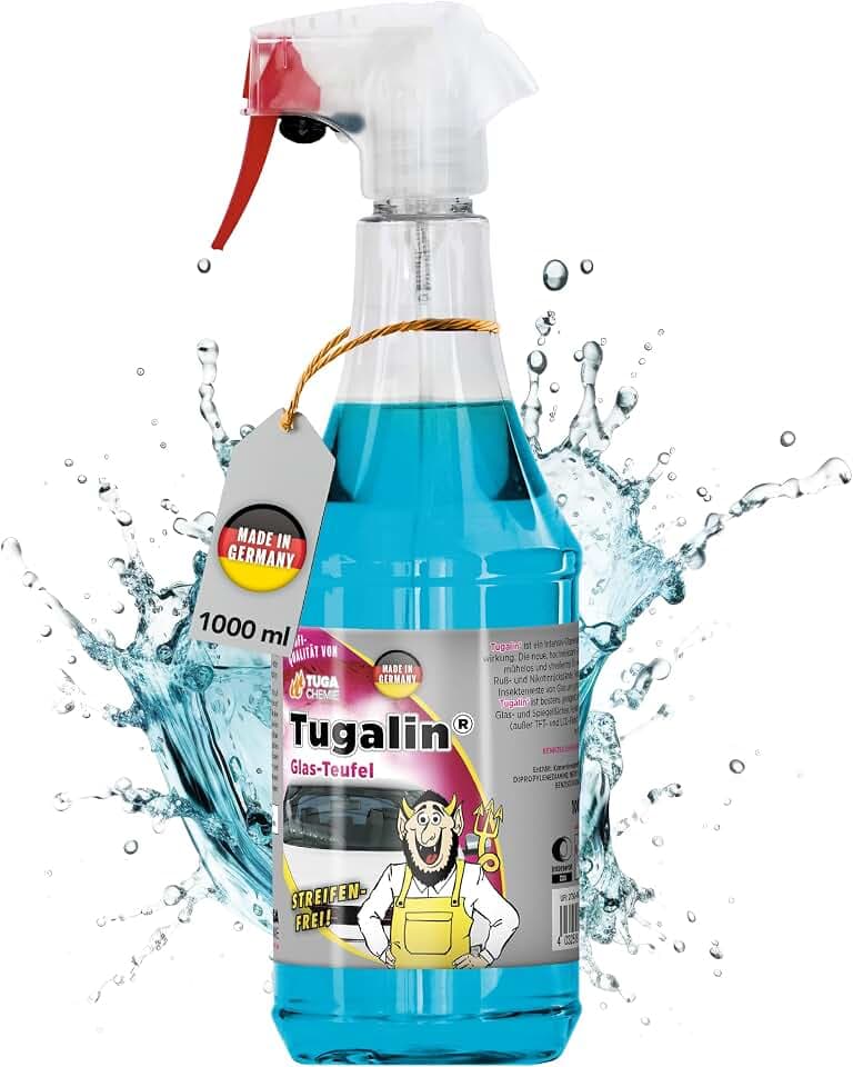TUGA Chemie Glas-Teufel Tugalin Glasreiniger Auto – Hochwirksamer Scheibenreiniger für Autoscheiben, Windschutzscheibe, Spiegel, Fenster – Innen & Außen - 1L Sprühflasche - Made in Germany