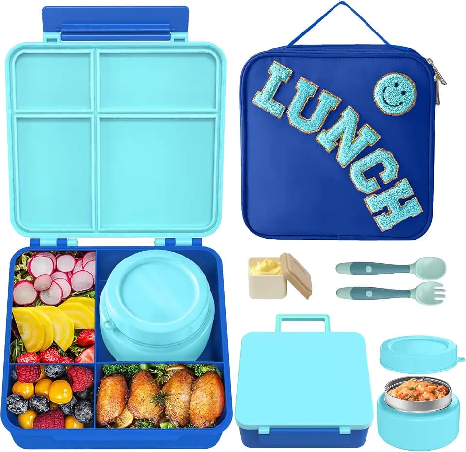 Aimsnk Kids Lunch Box with Thermo Insulated Lunch Bag for School, Blue