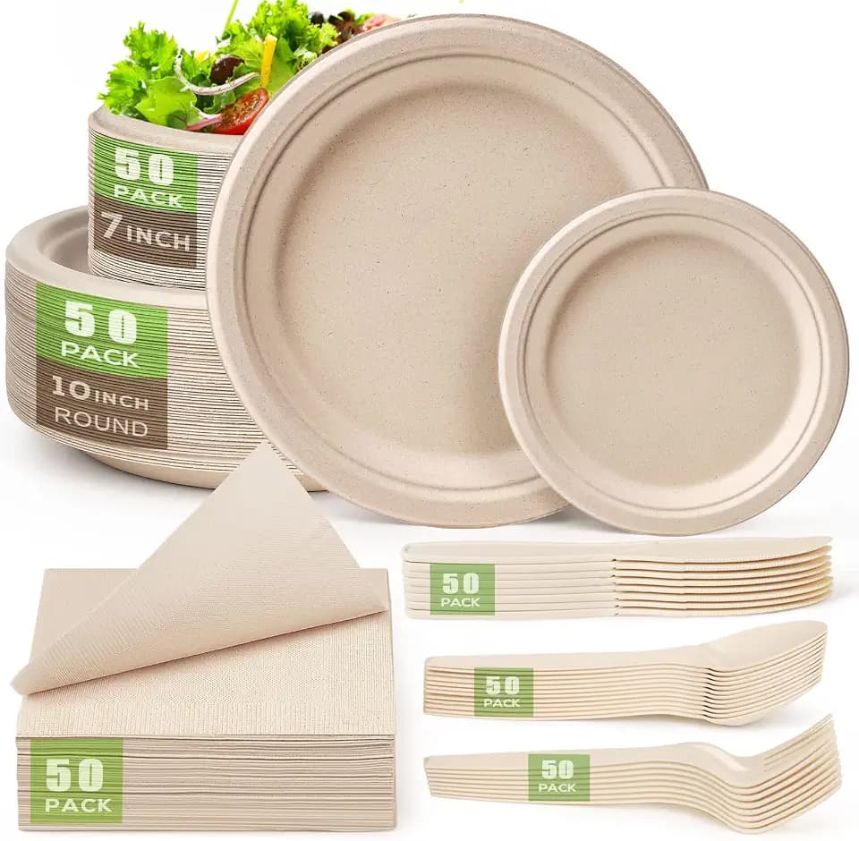 Gezond Compostable Paper Plates Set 300 PCS Disposable Plates 10 Inch