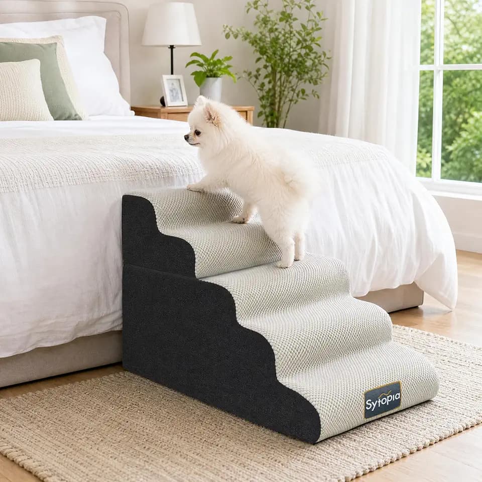 Sytopia 3-Stufen Hundetreppe 40 cm, stabile Haustiertreppe bis 30 kg, rutschhemmend & waschbar, 30D Schaumstoff für Sofa & Bett, für kleine, ältere Hunde & Katzen, mit Griff