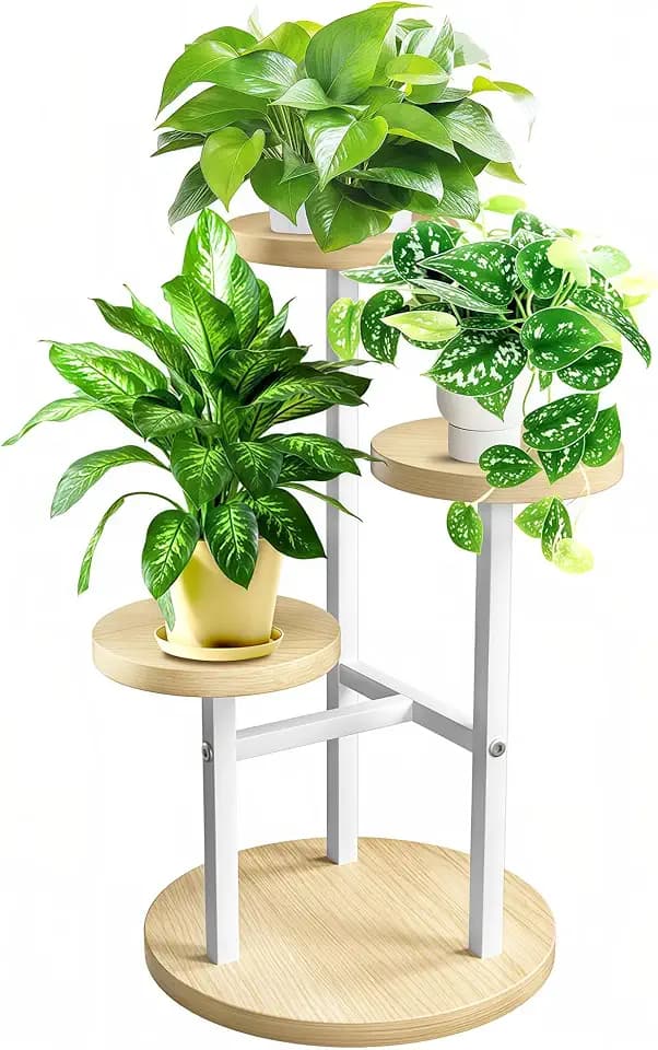 GEEBOBO 3 Tier Plant Stand Indoor, Metal Wood Plant Stands For Indoor Plants Multiple, Corner Tiered Flower Plants Shelf Stand for Living Room Bedroom, White