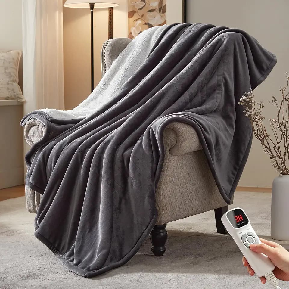 Electric Heated Blanket,50"x60" Heating Throw Flannel London Grey