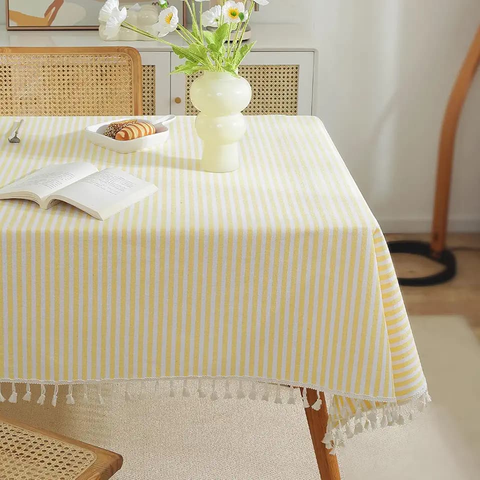 meioro Striped Tablecloth Rectangle Tablecloths Cotton Blend Table Cloth Washable Tabletop Decorative Fabric Table Cover for Kitchen Dinning (Yellow, 55 x 98 Inch)