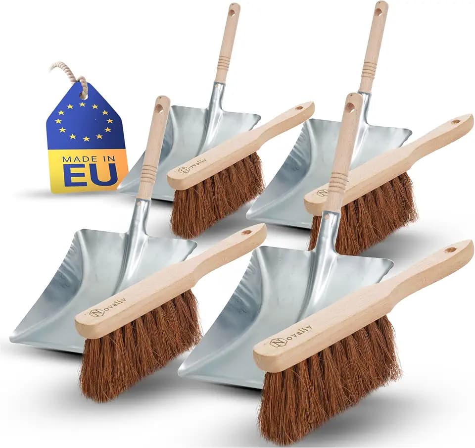 Novaliv 4X Kehrschaufel Set verzinkt Kokosborsten Kehrblech und Handfeger Set Kehrset Kehrgarnitur Dustpan and Brush Handfeger Kokos Kehrwisch Kaminzubehör Kaminbesen Kehrschaufel