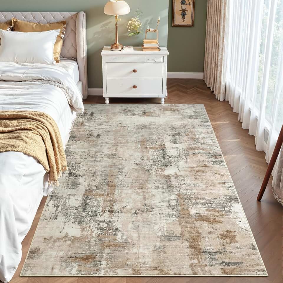 Beraliy Washable 4x6 Abstract Area Rugs for Living Room Bedroom, Brown