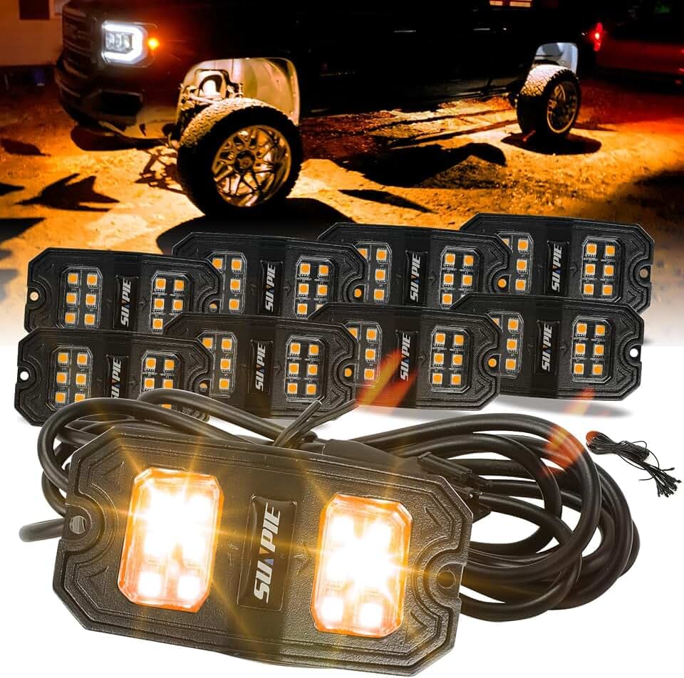 SUNPIE 8 Pods Amber Rock Lights with 4M Extension Wires