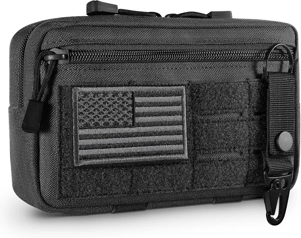 FRTKK Tactical Molle Admin Pouch Utility Laser Cut EDC Tool Pouch Bag Horizontal Modular Pouches Include US Flag Patch and Keychain