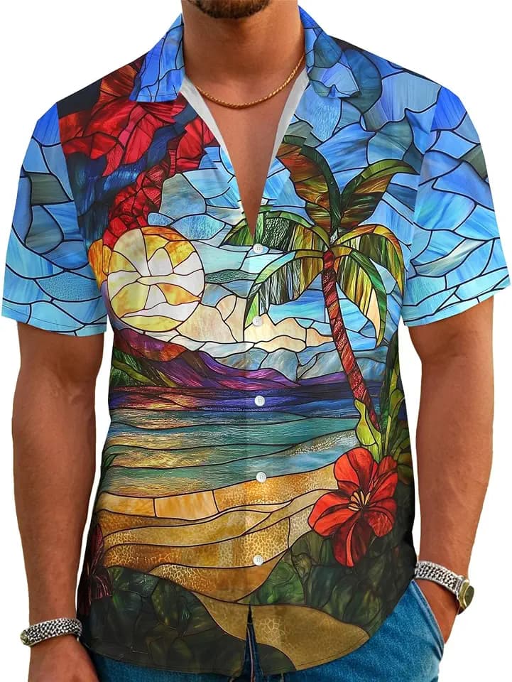 BJU Mens Hawaiian Shirt Summer Beach Tropical Vacation Print Aloha Shirt Casual Short Sleeve Button Down Shirt
