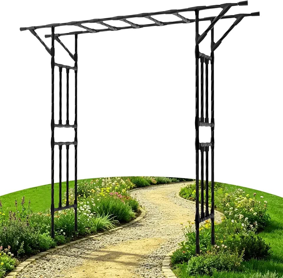 Garden Arch Trellis 78.7" L*85.4" H Sturdy & Rustproof Flat Top Garden Arch
