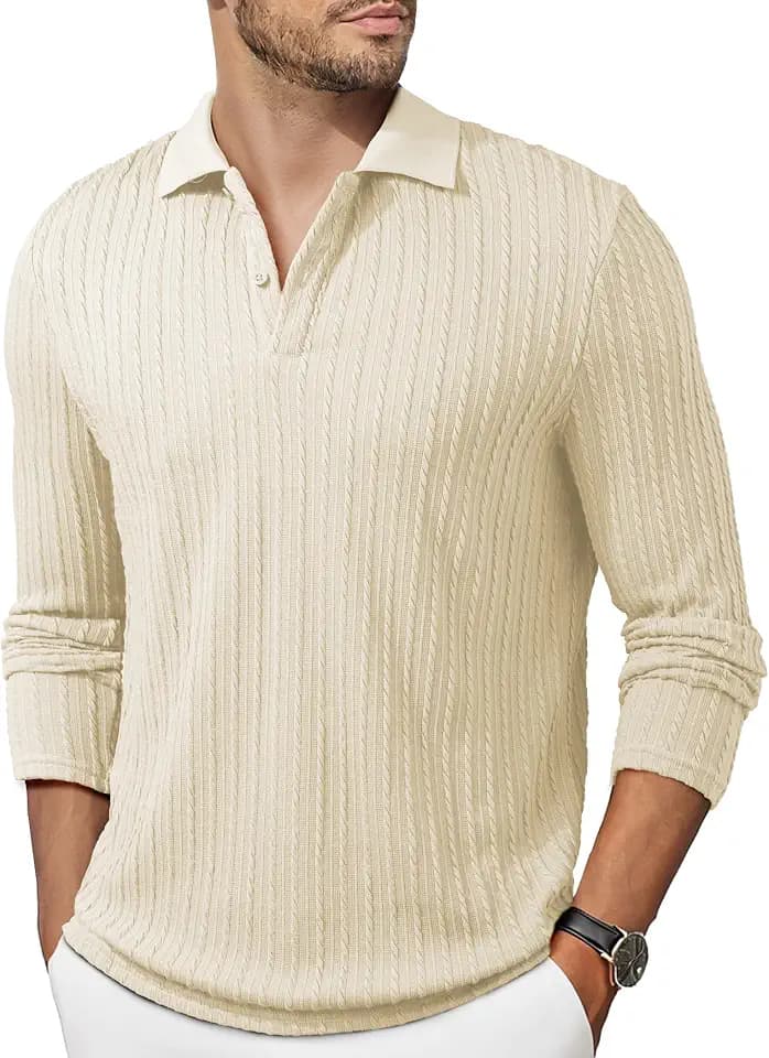Dokotoo Men Mens Knit Polo Shirts Short Sleeve Button Down Texture Polo T Shirts Casual Golf Polo Collared Shirts