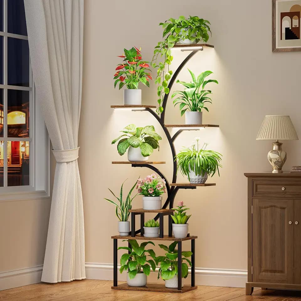 62" Plant Stand with Grow Light for Plants Display, 8-Tier Plant Shelves