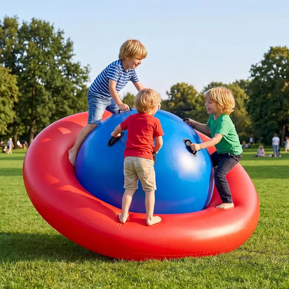 FANTASK Aufblasbare Kletterkuppel, 223 cm Kuppelwippe mit 6 integrierten Griffen, Kuppelschaukelhüppe zum Rollen, Neigen, Klettern & Hüpfen, Outdoor-Wippe für Kinde ab 5 Jahre, Rot + Blau