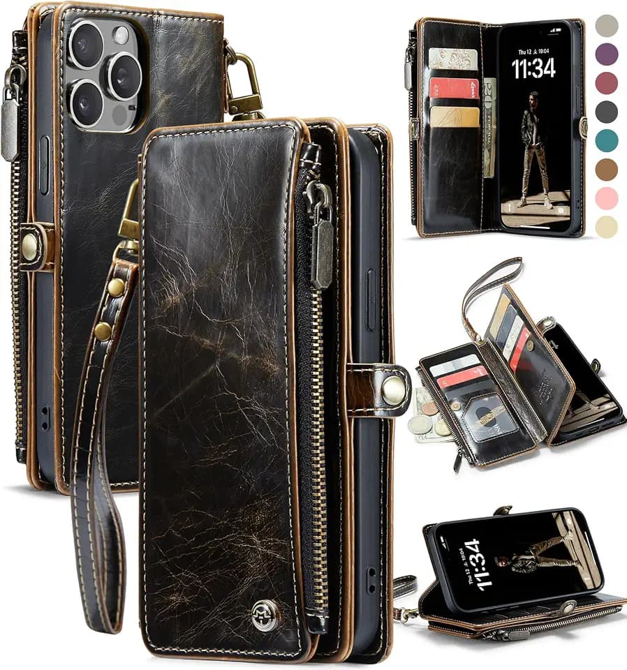 Defencase for iPhone 12 Pro Max Wallet Case with RFID Card Holder, Coffee