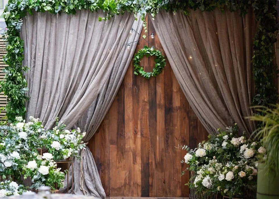 Wedding Backdrop 10x8ft Vintage Wooden Arch Fresh Flowers Wall Wedding Reception Ceremony Backround Bridal Shower Backdrop for Photoshoot Party Decoration Banner Photo Booth Props