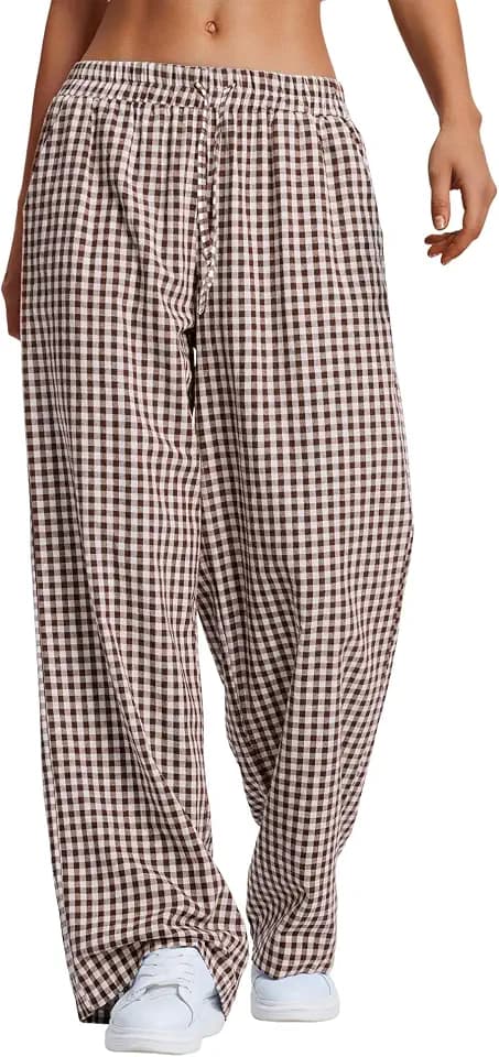 LOMON Striped Gingham Pants Women Summer Fall Pajamas Lounge Boxer Bottoms