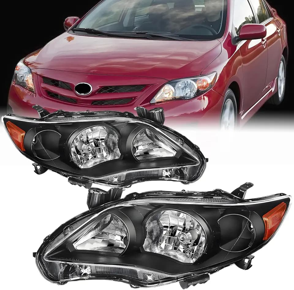 Headlights Assembly For 2011-2013 Toyota Corolla Black Housing(Left+Right)
