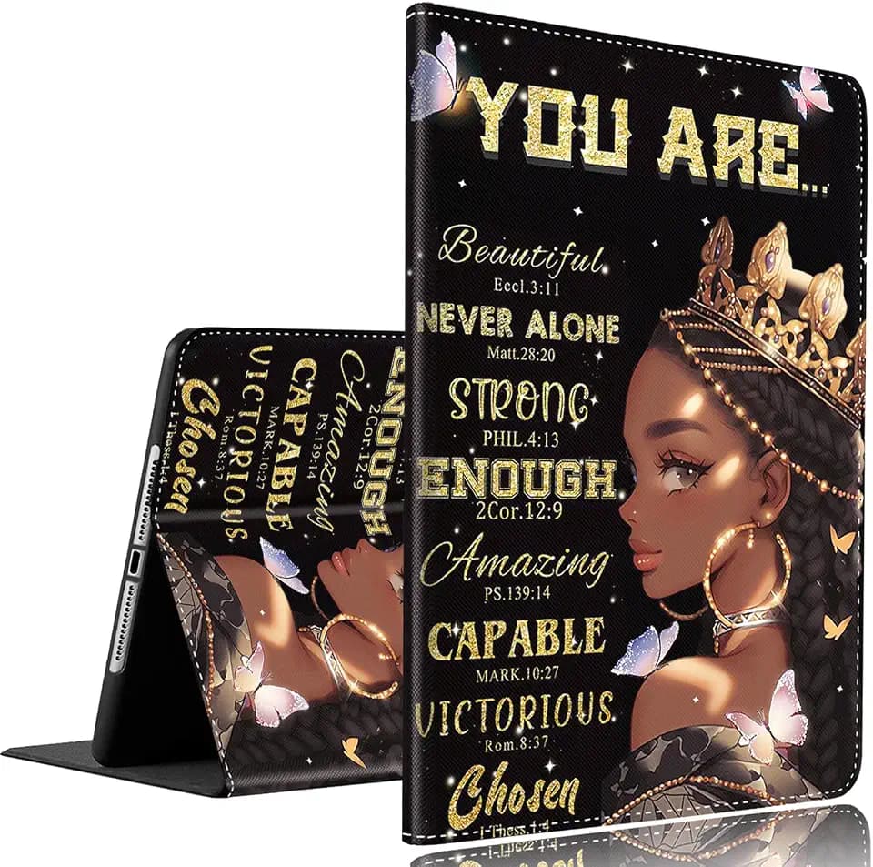 Case for iPad Air 13 inch 2024/iPad Pro 12.9 inch 6th/5th/4th/3rd Gen 2022/2021/2020/2018 ，Slim Fit Foldable Standing Cover Case with Auto Sleep/Wake ，African American Woman Queen Butterfly