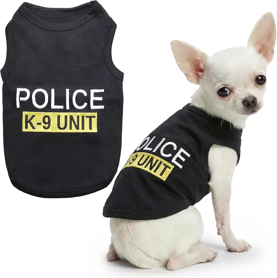 Parisian Pet Dog Shirt – 100% Cotton Shirts for Small Dogs – Black Sleeveless Puppy Clothes – Lightweight Dog Police Shirt – Breathable Dogs Clothes - Stretchy Pet T Shirts