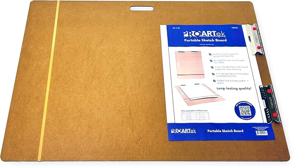 Proartek PK00023 Model SB2838 SB Series 28" x 38" Artist Sketch Board, Brown; 4mm Tempered Masonite; Cutout Handle; Steadfast Spring Clips; for Students and Professional Artists