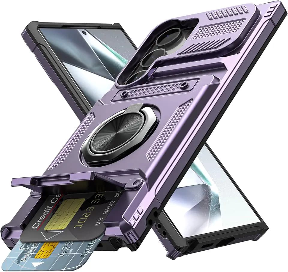 Vofolen for Samsung Galaxy S24 Ultra Case with Card Holder [Store 2 Cards]