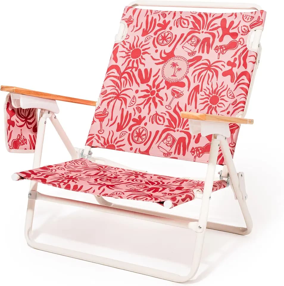 Business & Pleasure Co. Margaritaville Manana Backpack Beach Chair Lay Flat Reclining, Lightweight & Portable, Insulated Cooler Pocket, Strawberry Daiquiri Tiki
